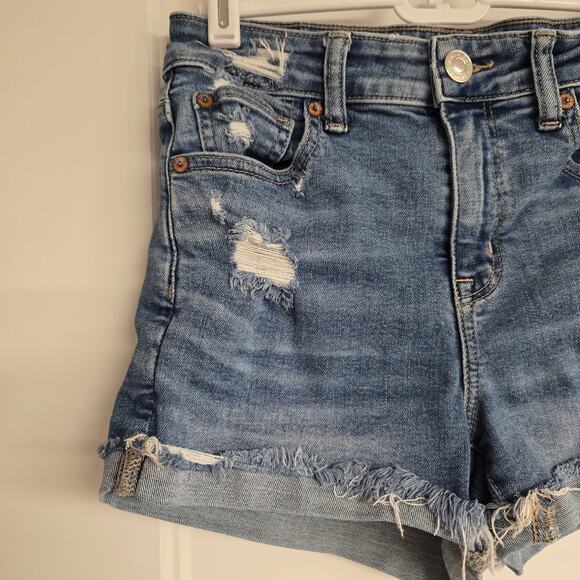 American Eagle "Hi-Rise Shortie" Destructed Distressed Jean Shorts | Size 4 - Picture 3 of 10